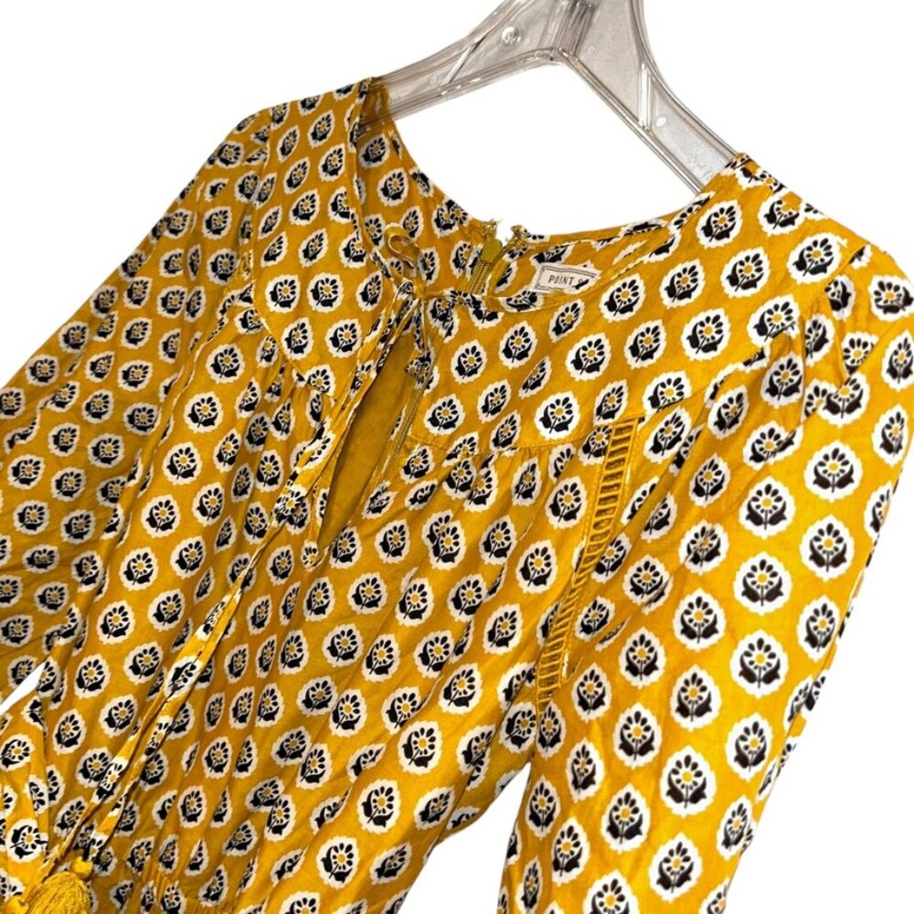 point sur NEW French Provencal summer yellow floral paisley selftying dress
